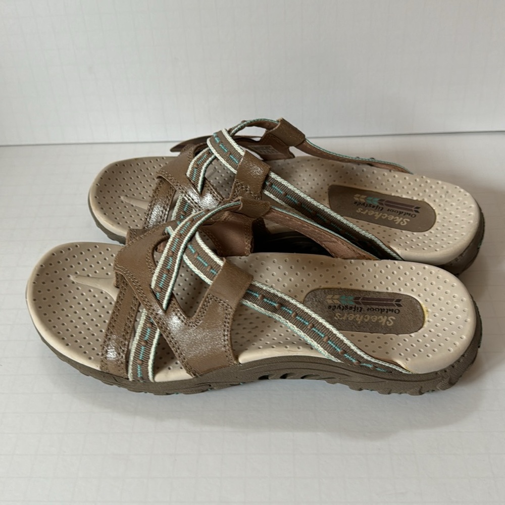 Skechers Reggae Sandals Thong Beige & Turquoise - Picture 2 of 15